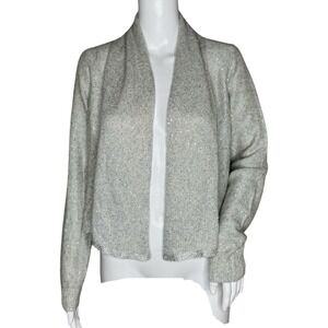 Anthropologie Knitted & Knotted Sweater Women Small Gray Open Knit Shimmmer Boho